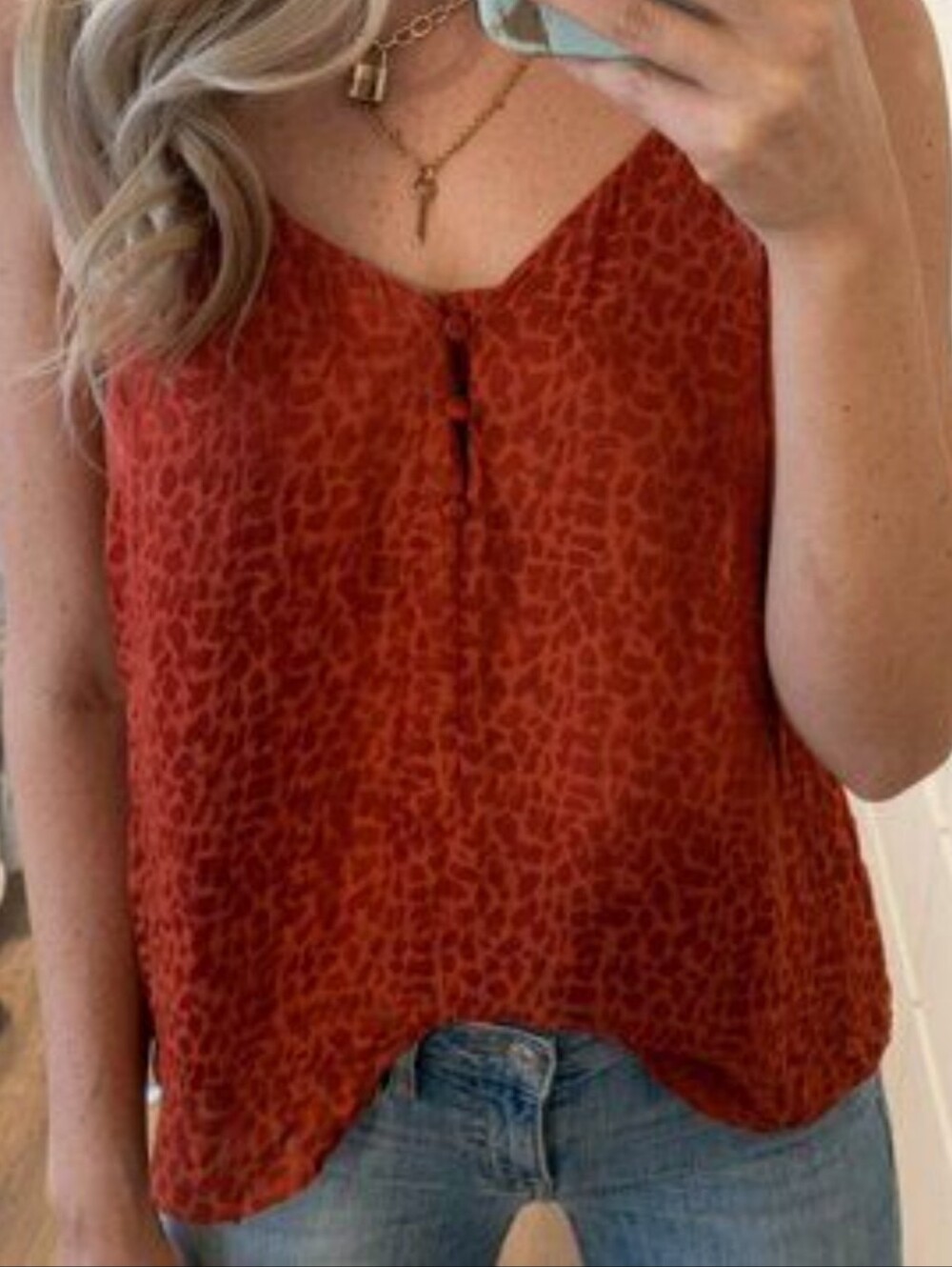 A New Day Rust Red/Orange Animal Print Lined Camisole, XS
